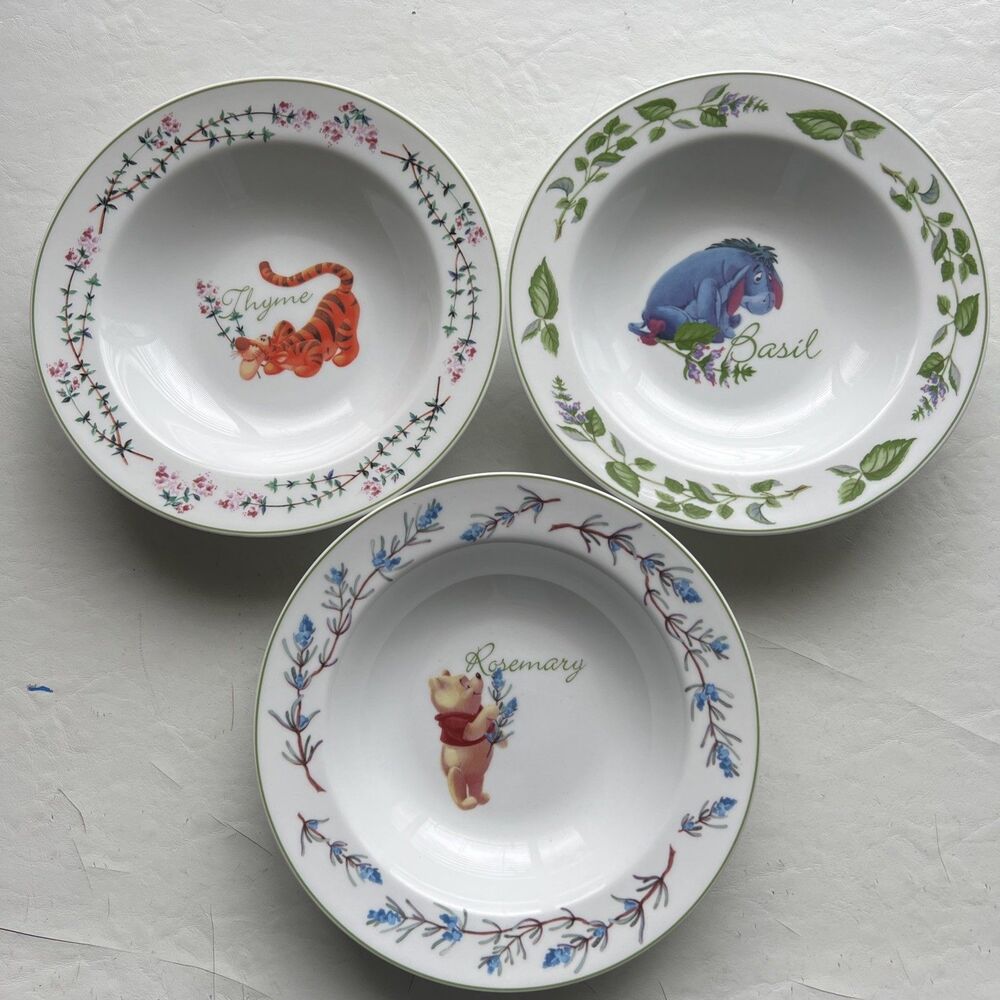 Disney Winnie The Pooh Herb Soup Or Cereal Bowl Lot Of 3